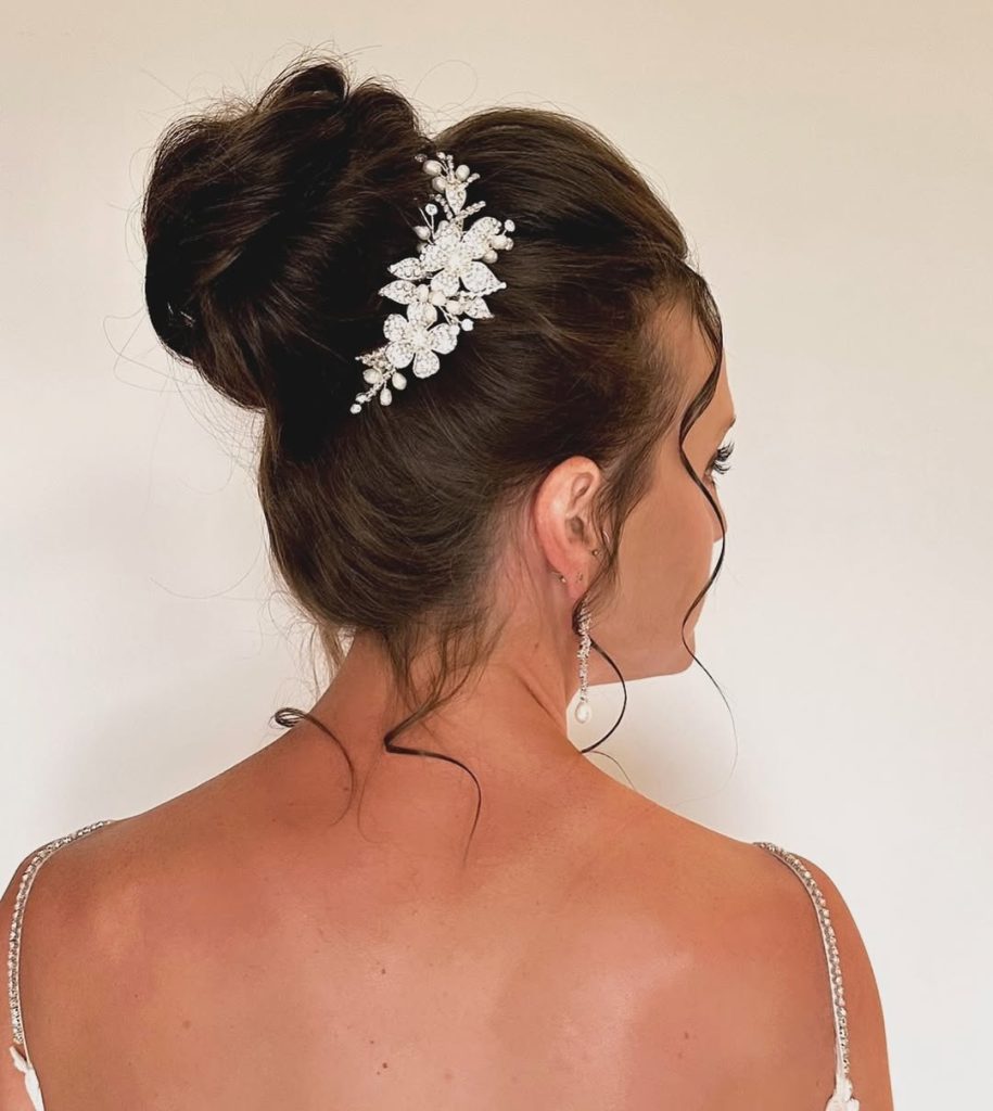 High Bun with Statement Clips Hairstyles for Women – maggieshairnbridal – 1