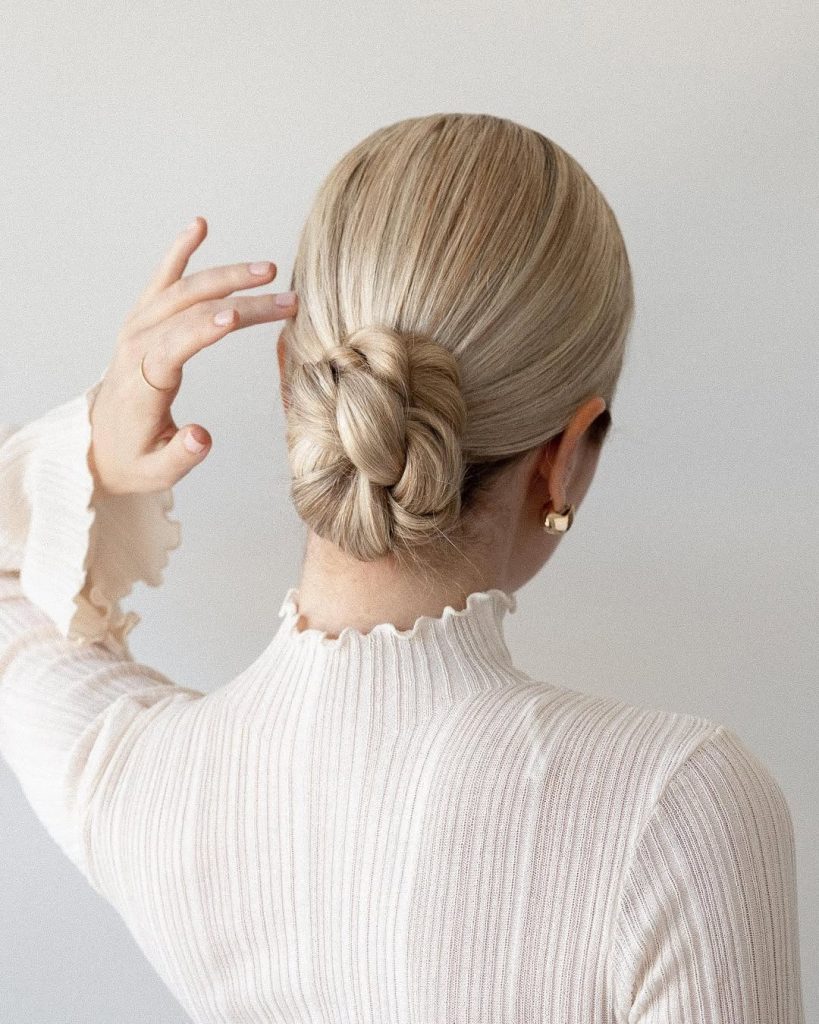 Low Twisted Bun Hairstyles for Bridesmaid Women  – alexgaboury – 1
